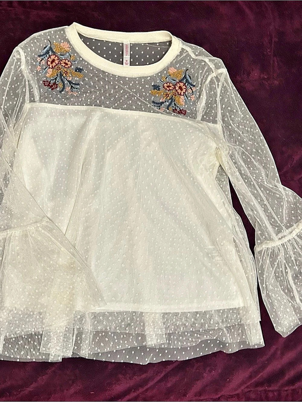 Xhilaration ivory Swiss Dot Embroidered Blouse